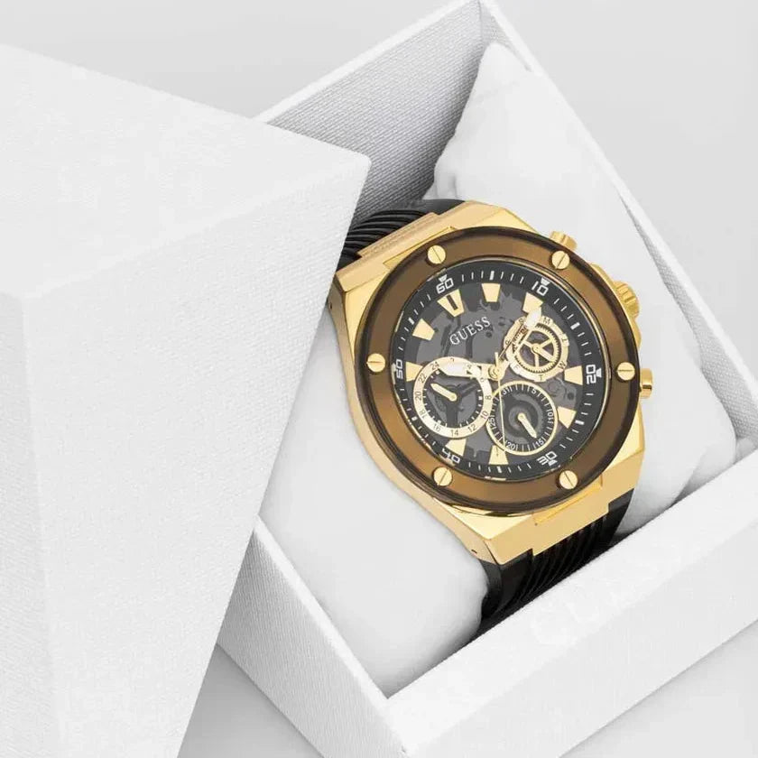 Guess Poseidon Chronograph Black Dial Black Silicone Strap Watch For Men - GW0425G1