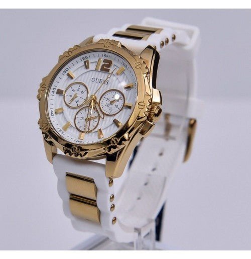Guess Intrepid White Dial Two Tone Silicone Strap Watch For Women - W0325L6
