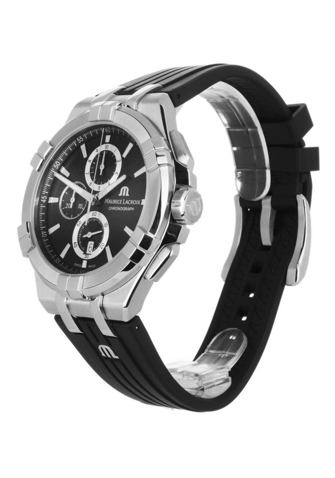 Maurice Lacroix Aikon Chronograph Black Dial Black Leather Strap Watch for Men - AI1018-SS001-330-2