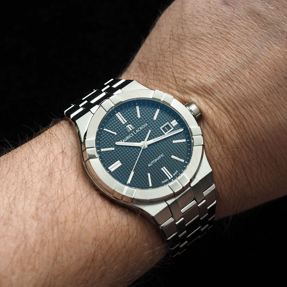 Maurice Lacroix Aikon Automatic Black Dial Silver Steel Strap Watch for Men - AI1807-SS002-330-1
