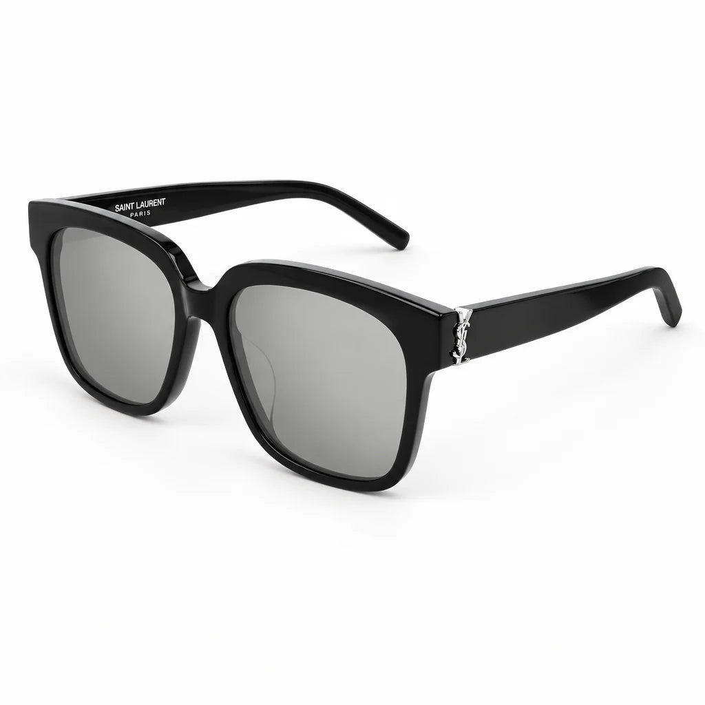 Saint Laurent Women's Monogram SL M40 Silver YSL Hinge Black Sunglasses