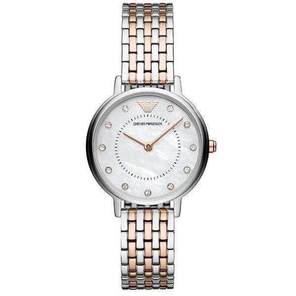 Emporio Armani Gianni T Bar Mother of Pearl Dial Two Tone Steel Strap Watch For Women - AR2508