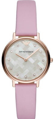 Emporio Armani Kappa Mother Of Pearl White Dial Pink Leather Strap Watch For Women - AR11130