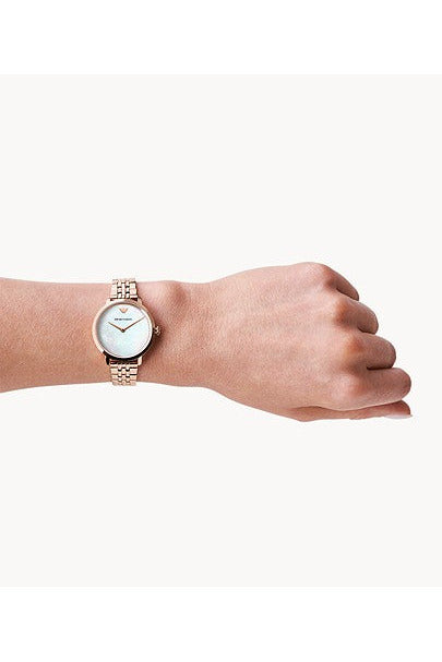 Emporio Armani Mother of Pearl Dial Rose Gold Steel Strap Watch For Women - AR11110