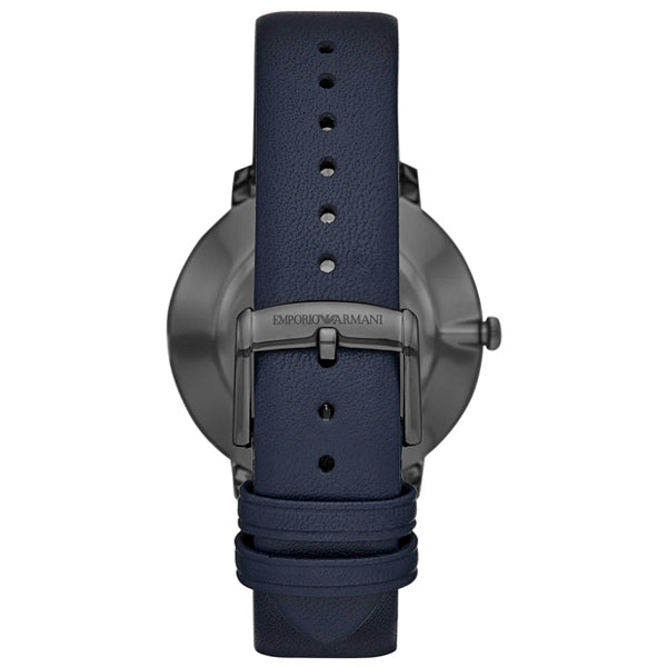 Emporio Armani Modern Slim Analog Silver Dial Blue Leather Strap Watch For Men - AR11214