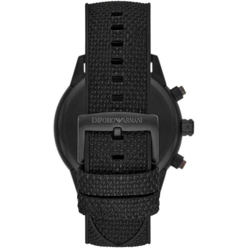 Emporio Armani Mario Chronograph Black Dial Black Nylon Strap Watch For Men - AR11453
