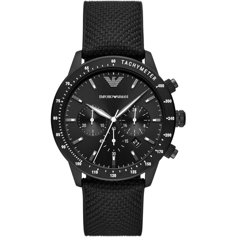 Emporio Armani Mario Chronograph Black Dial Black Nylon Strap Watch For Men - AR11453