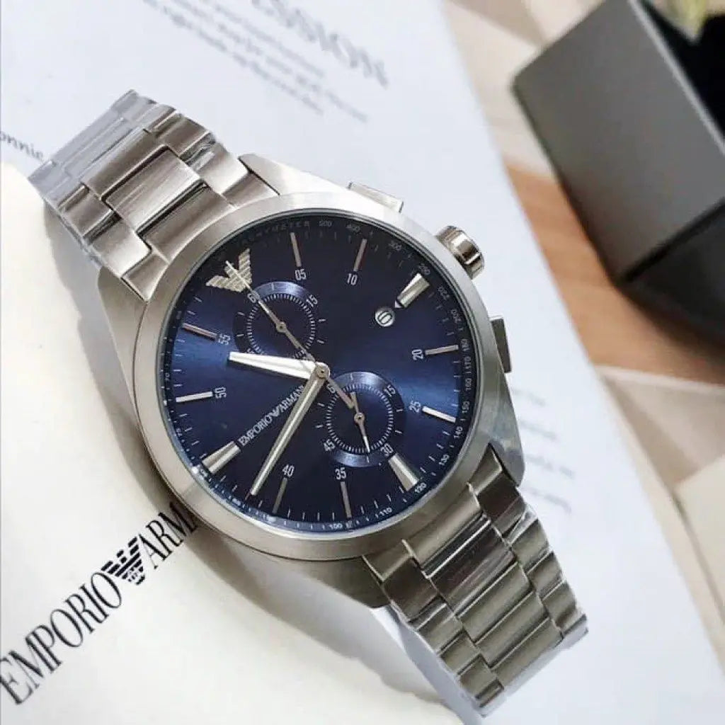 Emporio Armani Claudio Chronograph Blue Dial Silver Steel Strap Watch For Men - AR11541