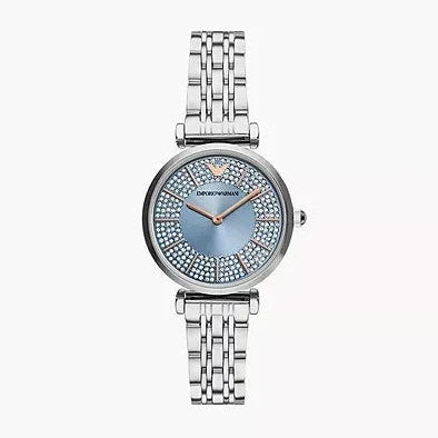 Emporio Armani Gianni T-Bar Quartz Blue Dial Silver Steel Strap Watch For Women - AR11594