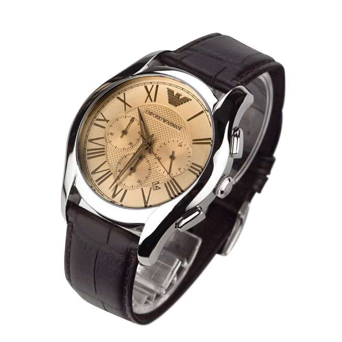 Emporio Armani Valente Chronograph Brown Dial Brown Leather Strap Watch For Men - AR1785