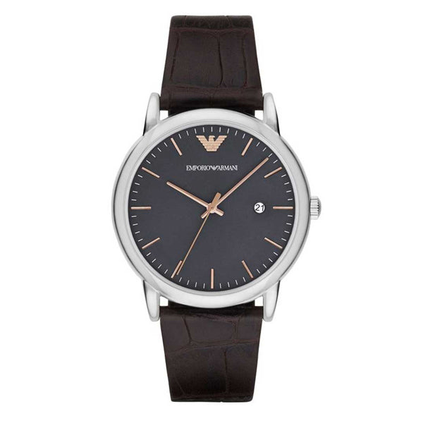 Emporio Armani Luigi Quartz Gray Dial Brown Leather Strap Watch For Men - AR1996