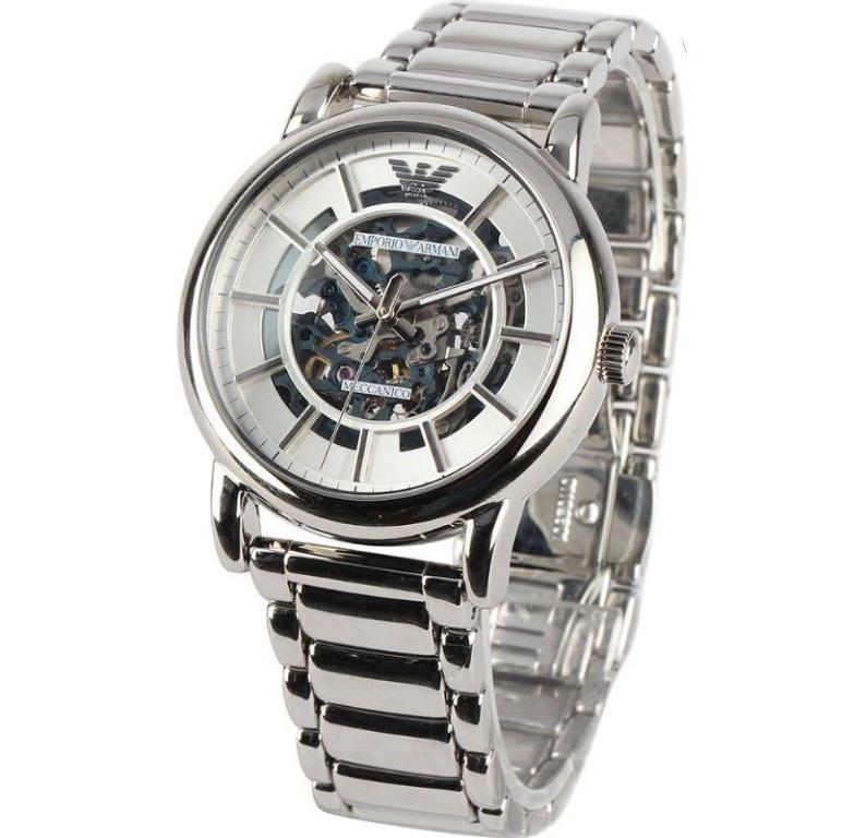 Emporio Armani Meccanico Automatic Silver Dial Silver Steel Strap Watch for Men - AR60006