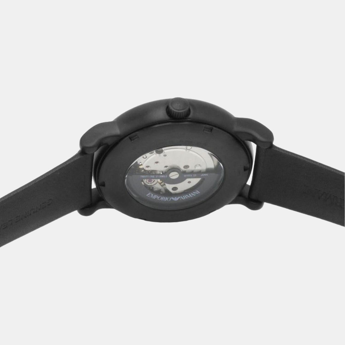 Emporio Armani Luigi Automatic Skeleton Black Dial Black Leather Strap Watch For Men - AR60012
