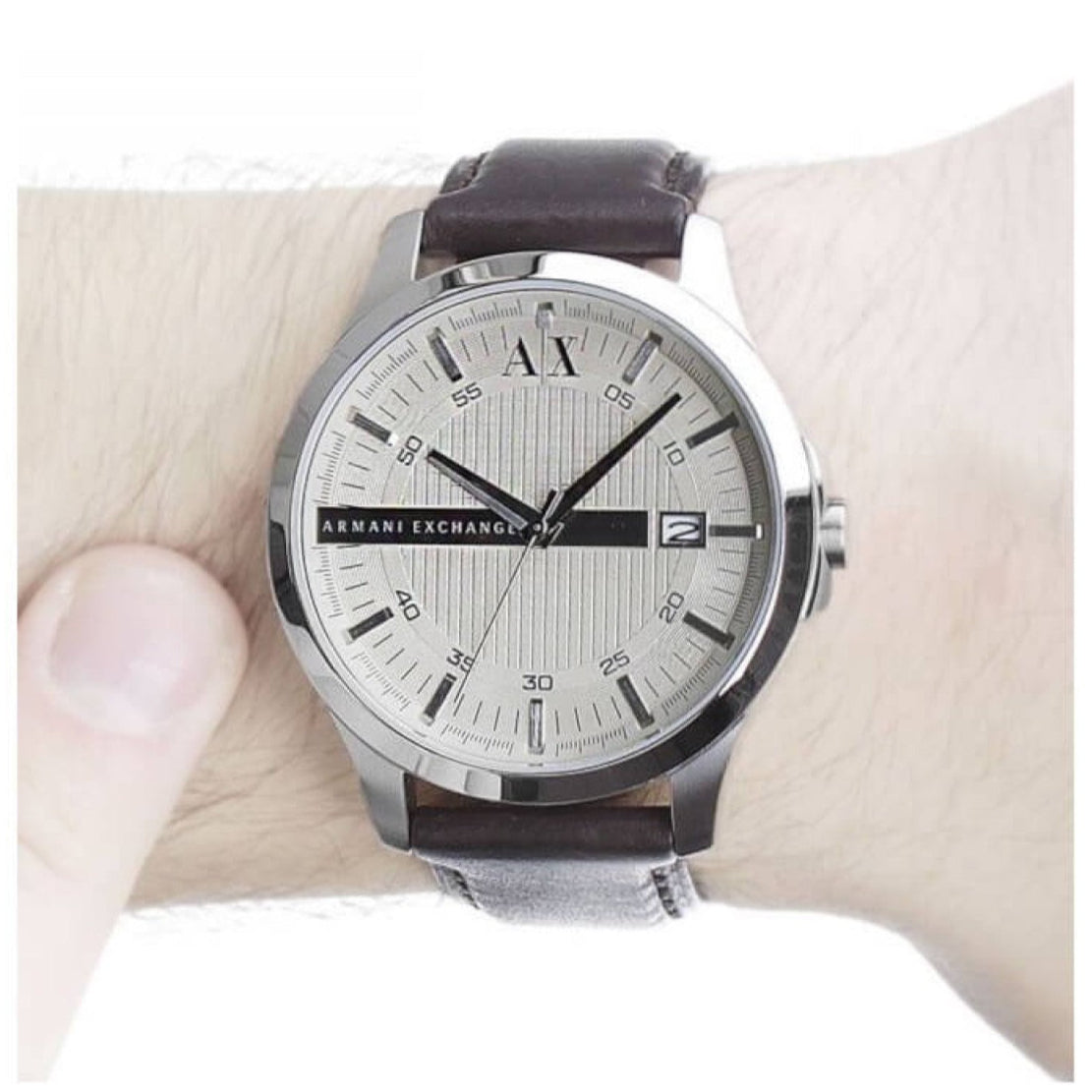 Armani Exchange Whitman Silver Dial Brown Leather Strap Watch For Men - AX2100