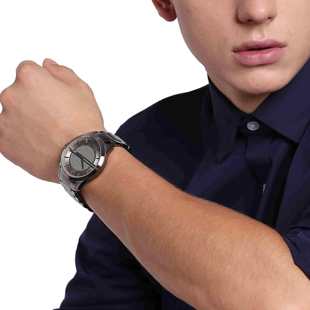 Armani Exchange Hampton Chronograph Grey Dial Grey Steel Strap Watch For Men - AX2194