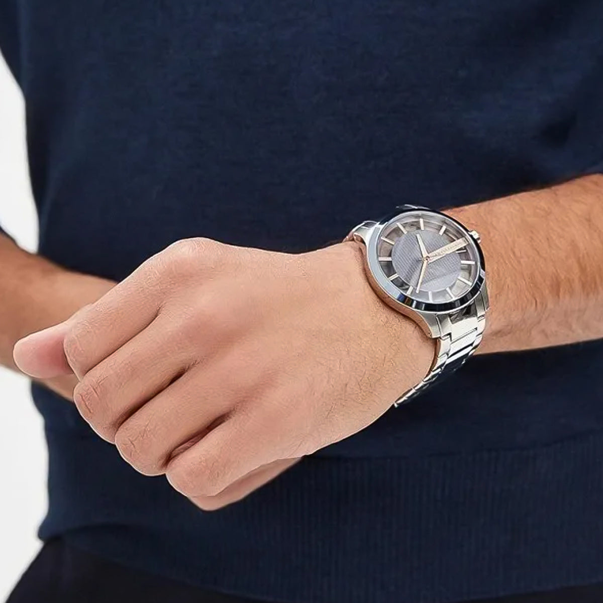 Armani Exchange Hampton Chronograph Black Dial Silver Steel Strap Watch For Men - AX2179
