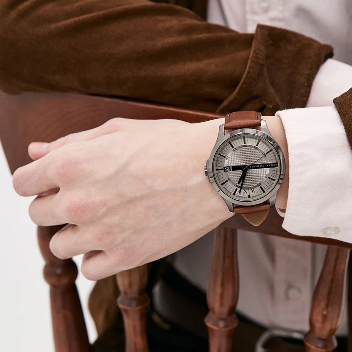 Armani Exchange Whitman Silver Dial Brown Leather Strap Watch For Men - AX2100