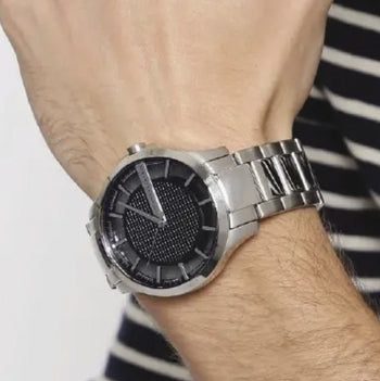 Armani Exchange Hampton Chronograph Black Dial Silver Steel Strap Watch For Men - AX2179