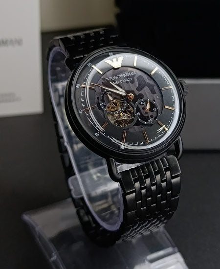 Emporio Armani Meccanico Automatic Black Dial Black Mesh Bracelet Watch For Men - AR60025