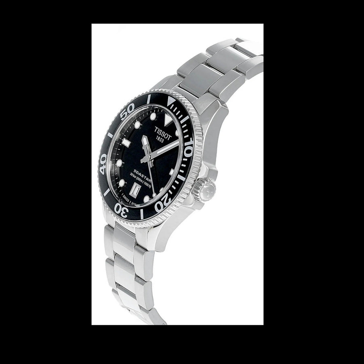 Tissot Seastar 1000 Lady Black Dial Silver Steel Strap Watch for Women - T120.210.11.051.00