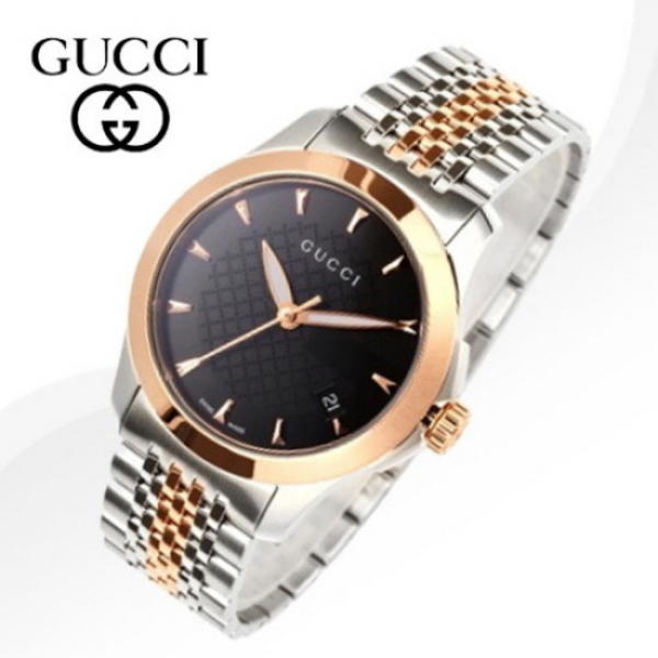 Gucci G Timeless Black Dial Two Tone Steel Strap Watch For Women - YA126512