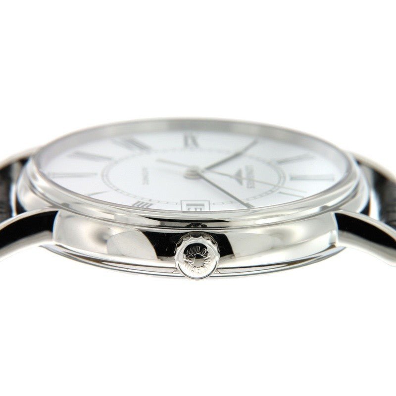 Longines Presence 38.5mm Automatic White Dial Black Leather Strap Watch for Men - L4.921.4.11.2