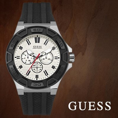 Guess Force Analog Quartz White Dial Black Rubber Strap Watch For Men - W0674G3