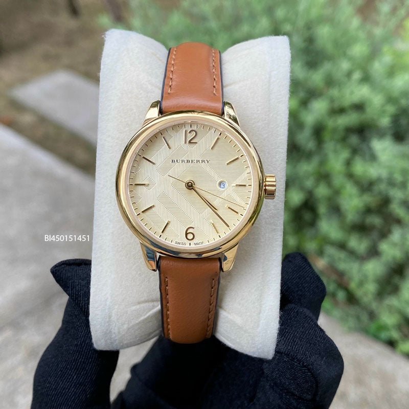 Burberry The Classic Champagne Gold Dial Brown Leather Strap Watch for Women - BU10101