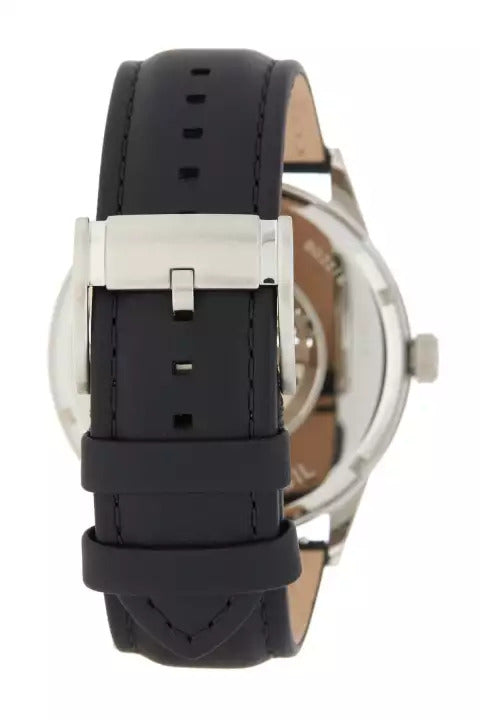 Fossil Flynn Mechanical Black Dial Black Leather Strap Watch for Men - BQ2216