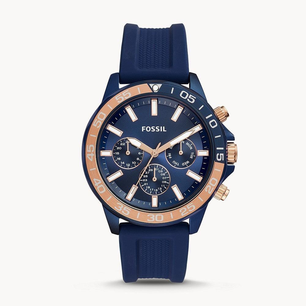 Fossil Bannon Multifunction Blue Dial Blue Silicone Strap Watch for Men - BQ2498