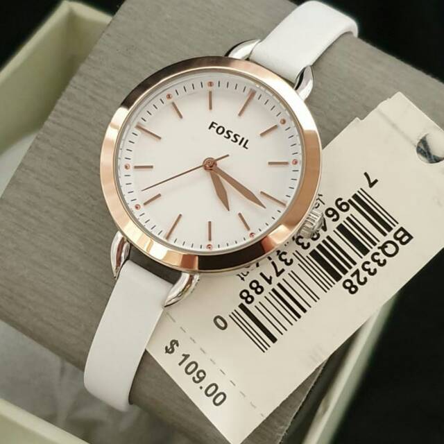 Fossil Classic Minute White Dial White Leather Strap Watch for Women - BQ3328