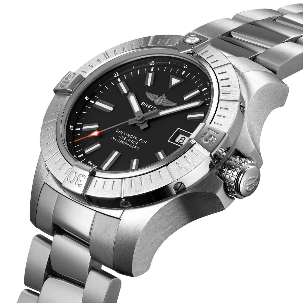 Breitling Avenger Automatic 43mm Black Dial Silver Steel Strap Watch for Men - A17318101B1A1