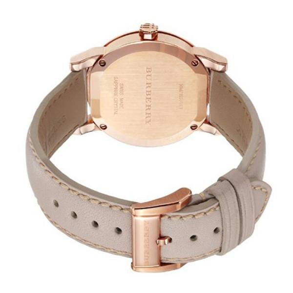 Burberry The City Diamonds Gold Dial Beige Leather Strap Watch for Women - BU9131
