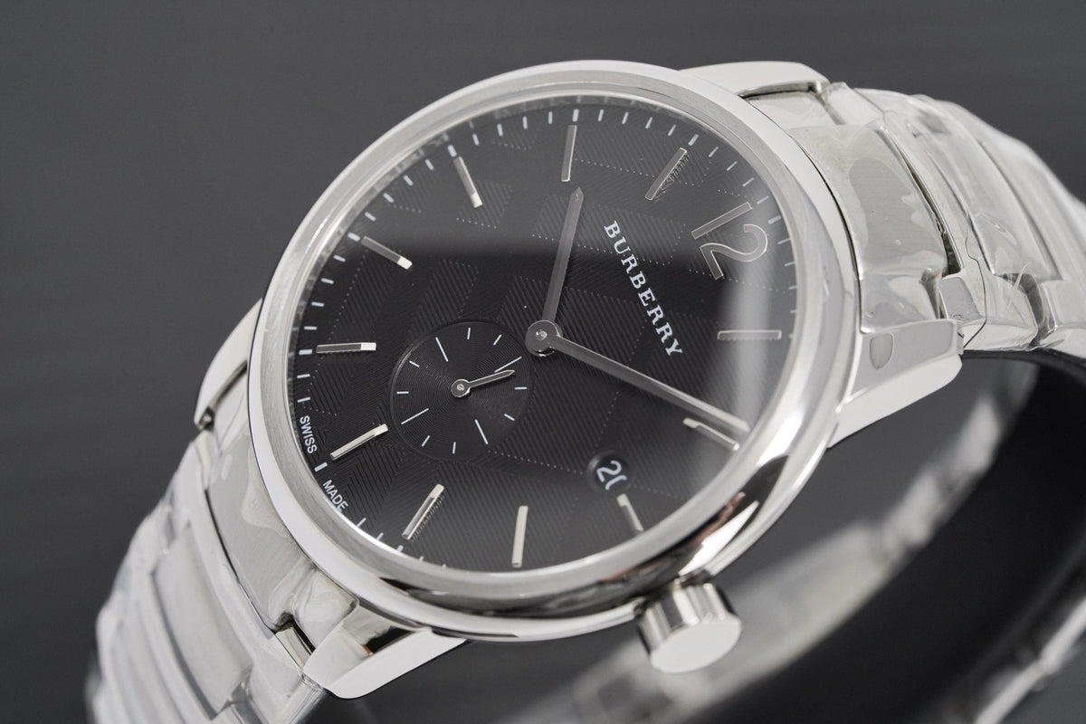 Burberry The Classic Round Black Dial Silver Steel Strap Watch for Men - BU10005
