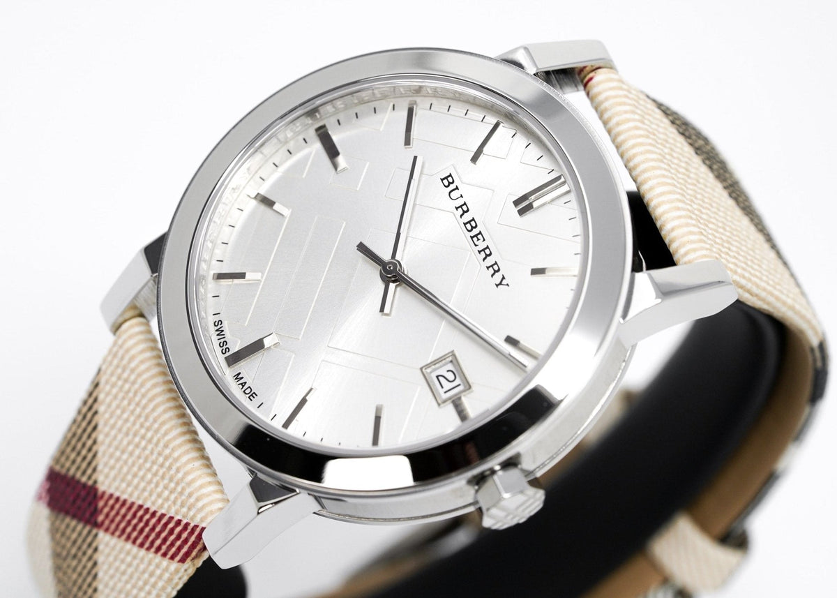 Burberry The City Nova Silver Dial White Leather Strap Watch for Women - BU9022