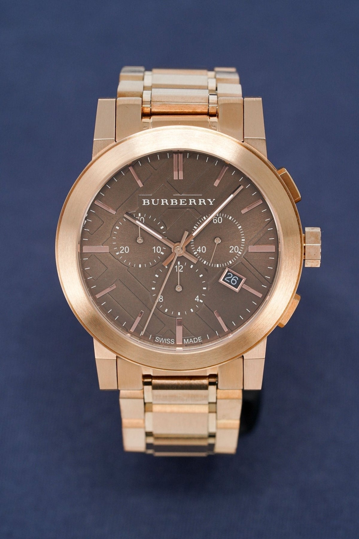 Burberry The City Grey Dial Rose Gold Steel Strap Watch for Men - BU9353