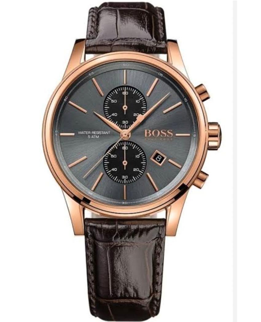 Hugo Boss Jet Chronograph Grey Dial Brown Leather Strap Watch for Men - 1513281