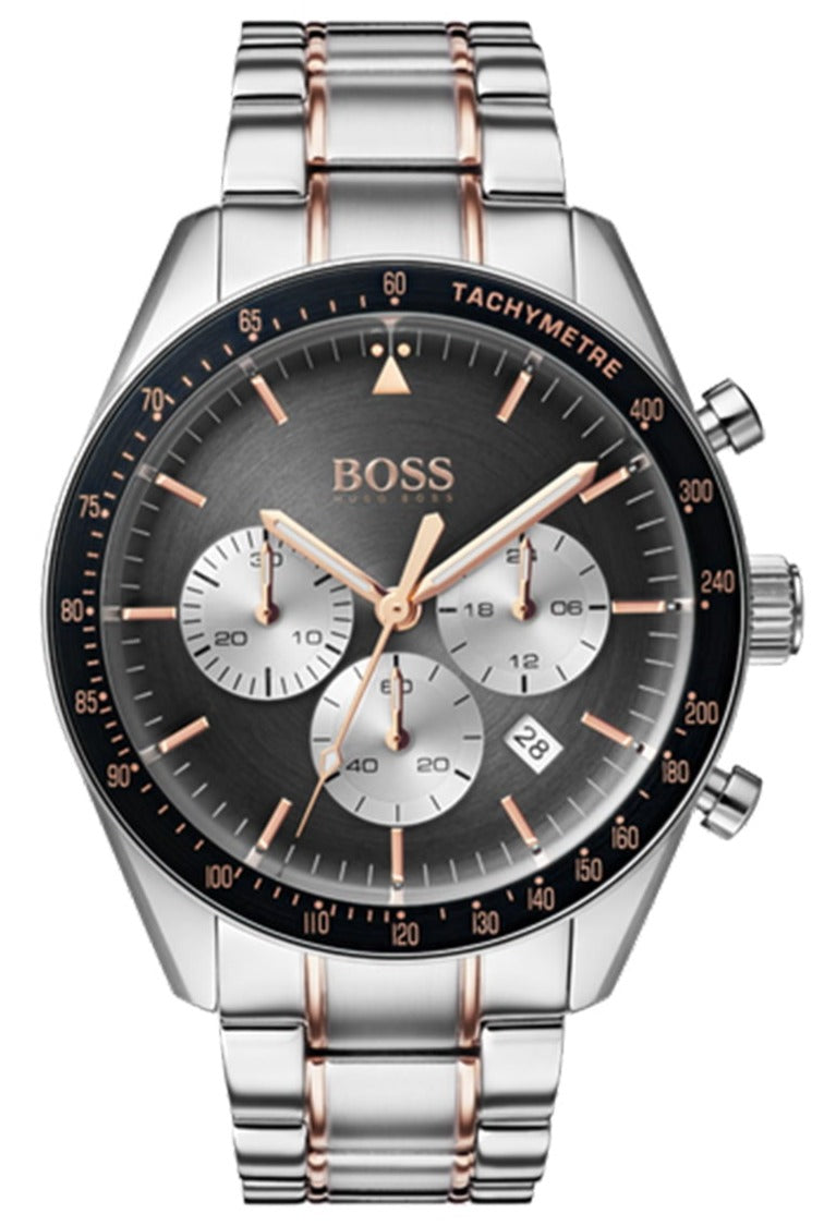 Hugo Boss Trophy Chronograph Grey Dial Two Tone Steel Strap Watch for Men - 1513634