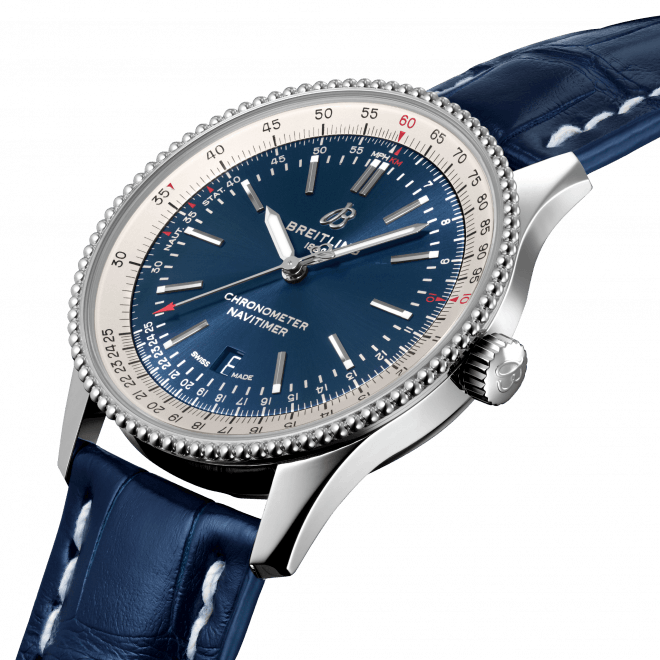 Breitling Navitimer 1 Automatic 41mm Blue Dial Blue Leather Strap Mens Watch - A17326211C1P4