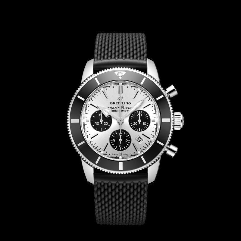 Breitling Superocean Heritage B01 Chronograph 44 Silver Dial Black Mesh Bracelet Watch for Men - AB0162121G1S1