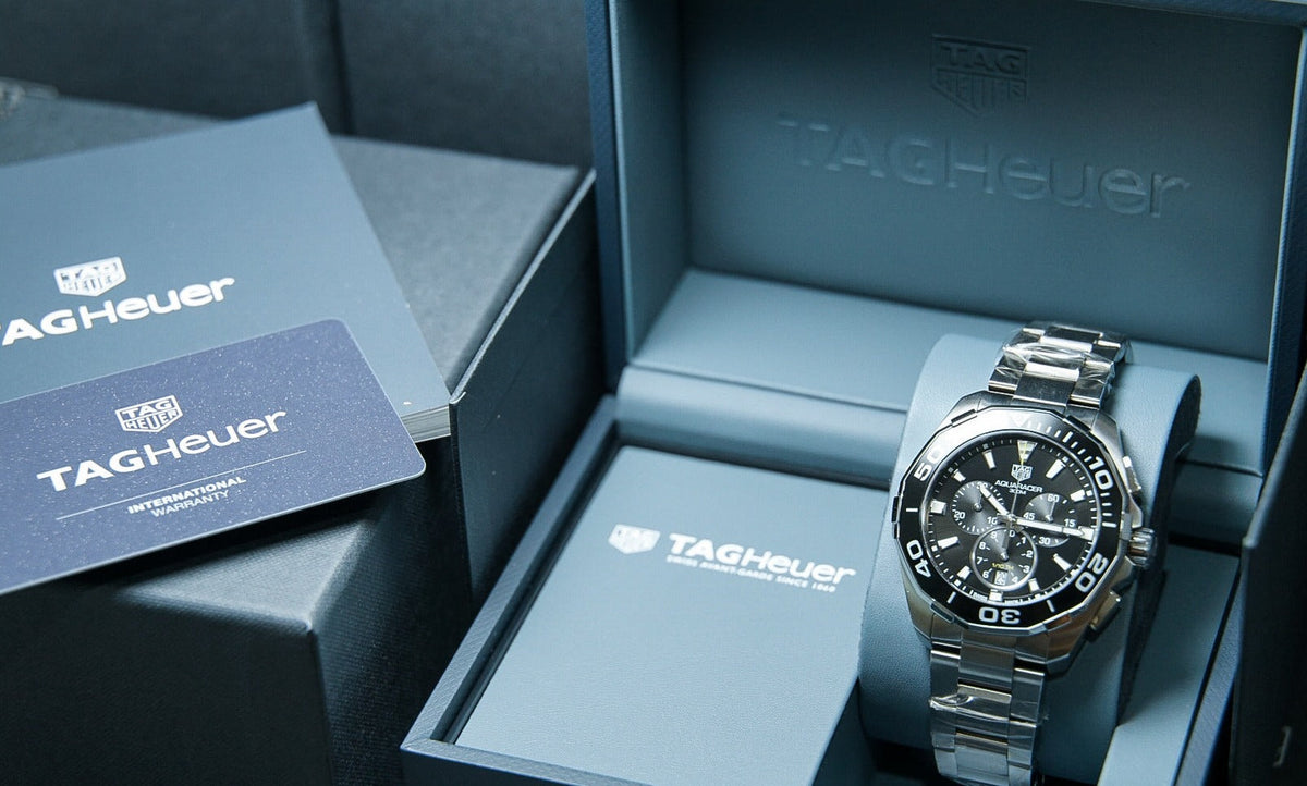 Tag Heuer Aquaracer Quartz Chronograph Black Dial Silver Steel Strap Watch for Men - CAY111A.BA0927