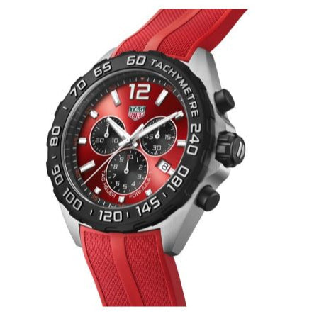 Tag Heuer Formula 1 Chronograph Red Dial Red Rubber Strap Watch for Men - CAZ101AN.FT8055