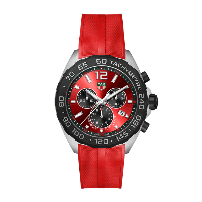 Tag Heuer Formula 1 Chronograph Red Dial Red Rubber Strap Watch for Men - CAZ101AN.FT8055