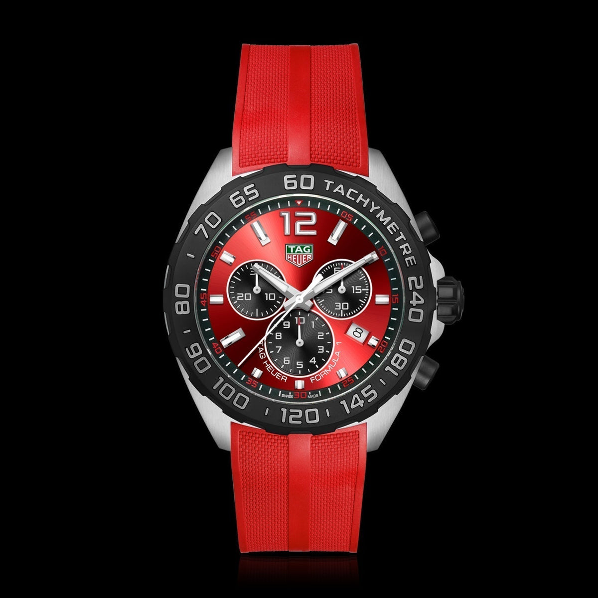 Tag Heuer Formula 1 Chronograph Red Dial Red Rubber Strap Watch for Men - CAZ101AN.FT8055