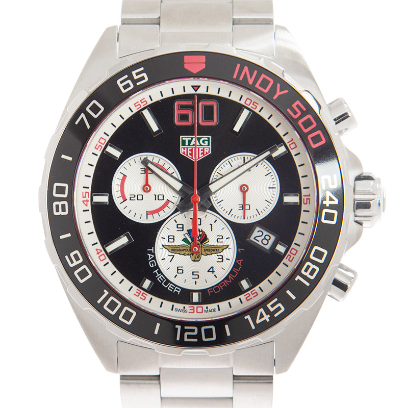 Tag Heuer Formula 1 Indy 500 Special Edition Black Dial Silver Steel Strap Watch for Men - CAZ101V.BA0842