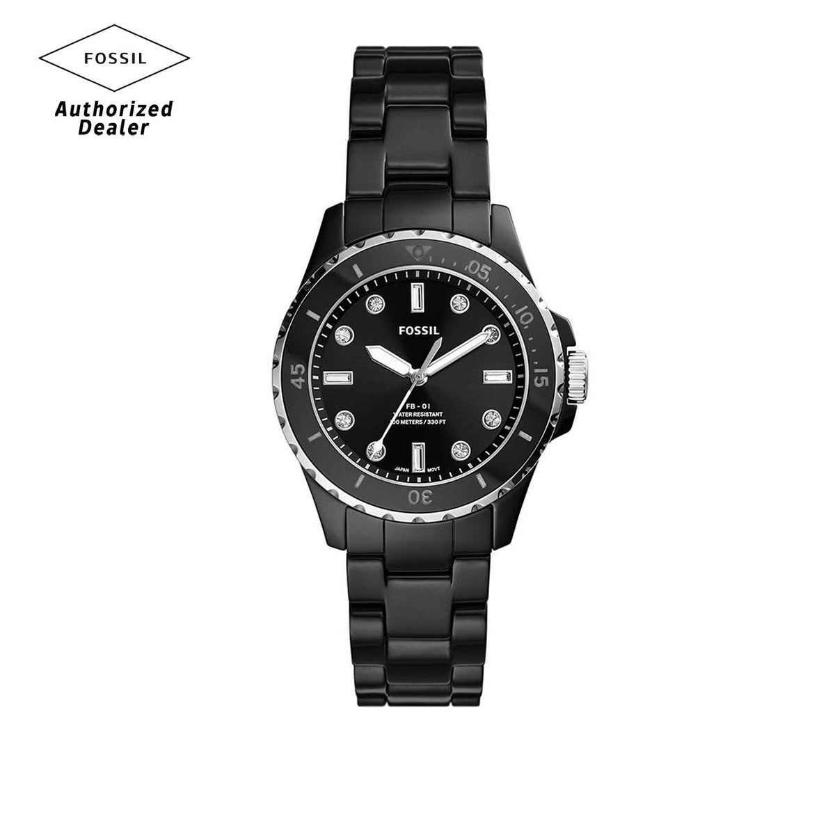 Fossil FB-01 Three-Hand Black Dial Black Ceramic Strap Watch for Women - CE1108