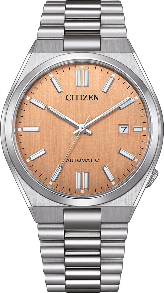 Citizen Tsuyosa Automatic Salmon Orange Dial Silver Steel Strap Watch For Men - NJ0159-86Z