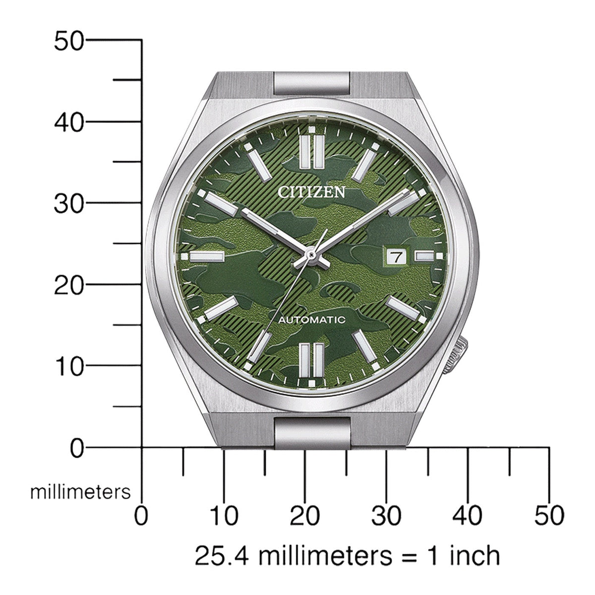 Citizen Tsuyosa Automatic Camouflage Green Dial Silver Steel Strap Watch For Men - NJ0159-86X