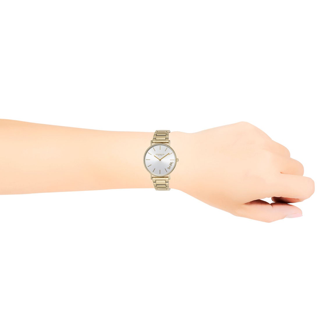 Coach Perry White Dial Gold Steel Strap Watch for Women - 14503345