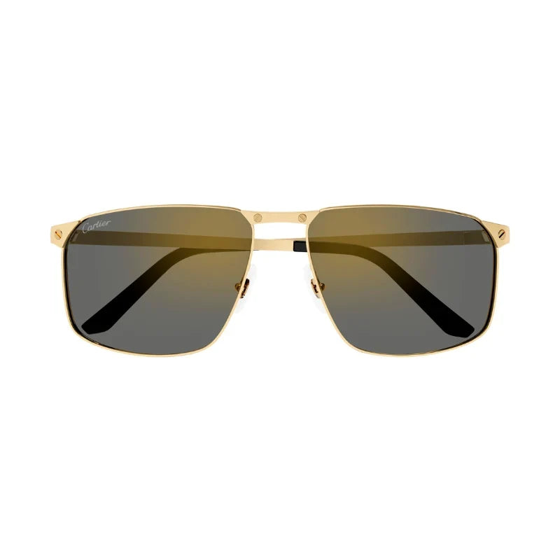 Cartier Santos De Men Pilot Brushed Gold Polarized Grey Sunglasses